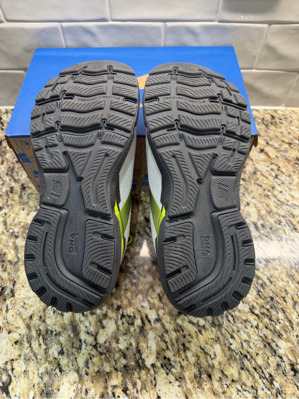 Brooks gray running shoes with neon yellow accents - Picture 3 of 6